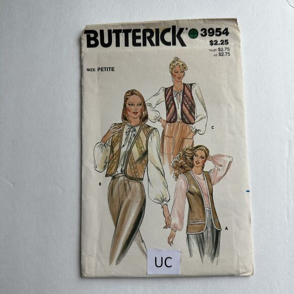 Vintage 80s Butterick Pattern 3954 Semi-Fitted Lined Vest 3 Variations Sz 6 UC - Picture 1 of 2